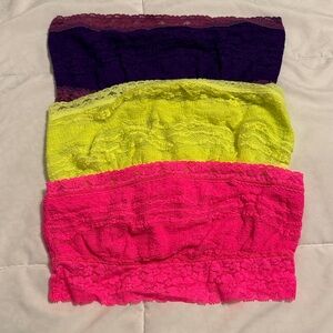 Lot of Free People lace Bandeau tops Purple, Yellow, and Pink